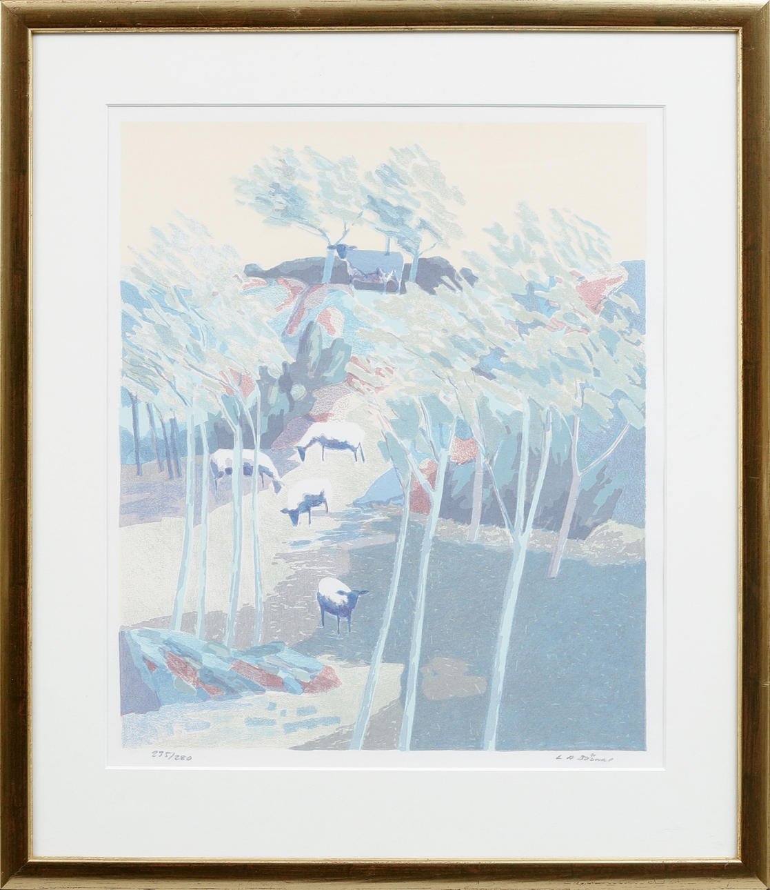 LARS ANDERSSON BJÖNNI. Landscape with sheep, colour lithograph, signed and numbered 235/280.