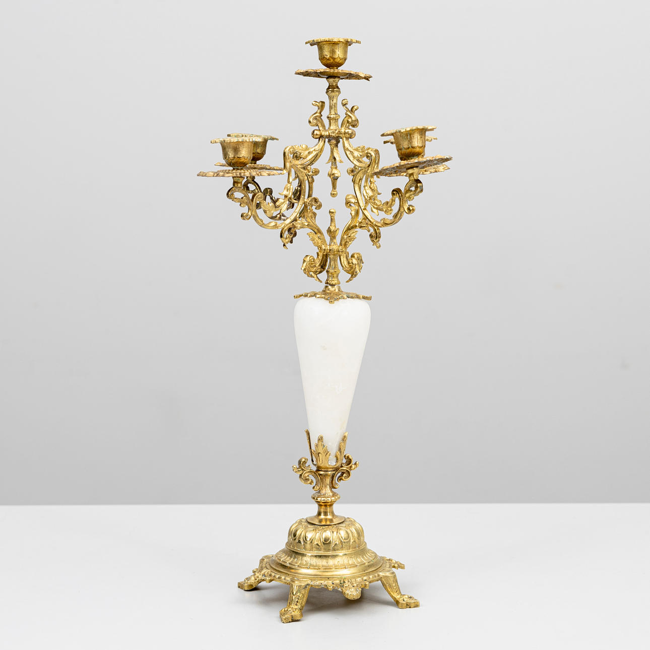 CANDELABRUM, brass and composite material, 20th century.