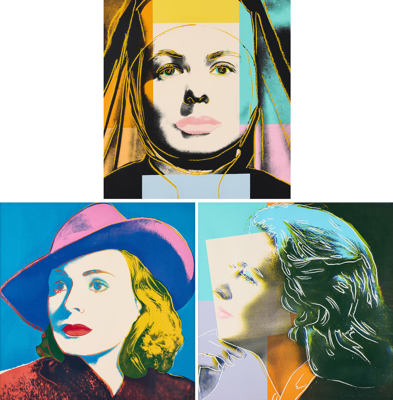 ANDY WARHOL. ”Ingrid Bergman” (Three Portraits of Ingrid Bergman