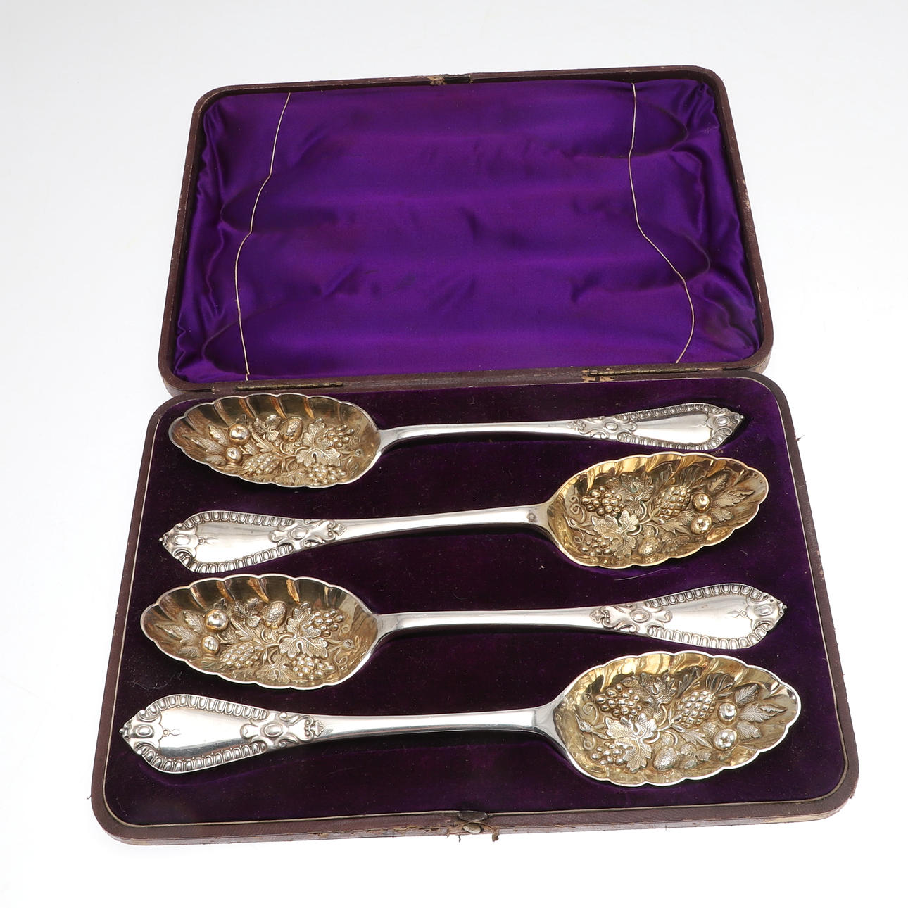 CASED SILVER PLATED BERRY SPOONS.