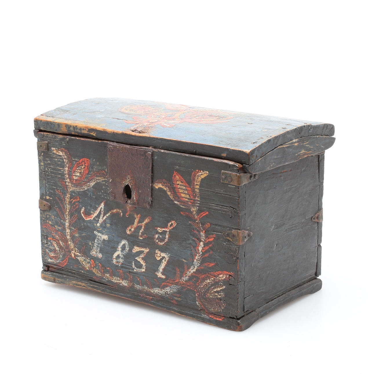 SKRIN, bemålat trä, troligen Västergötland, daterat 1837.