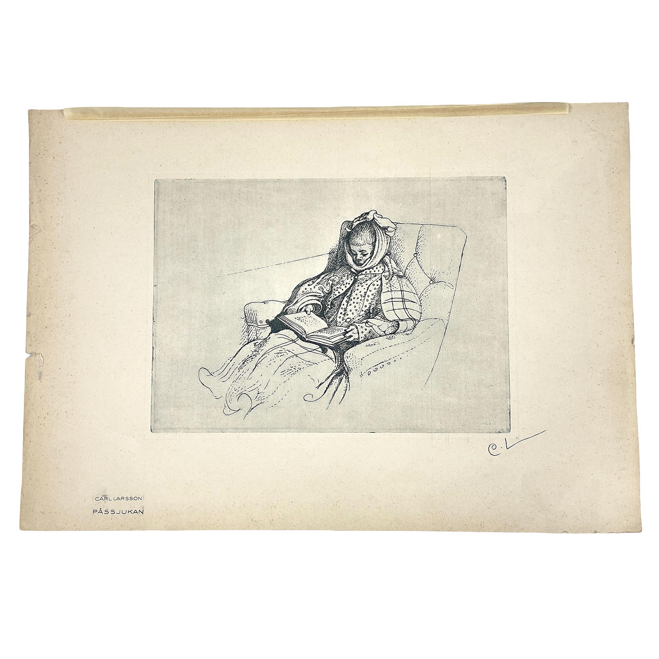 CARL LARSSON. Etching, "Påssjukan", monogram signed in the plate.