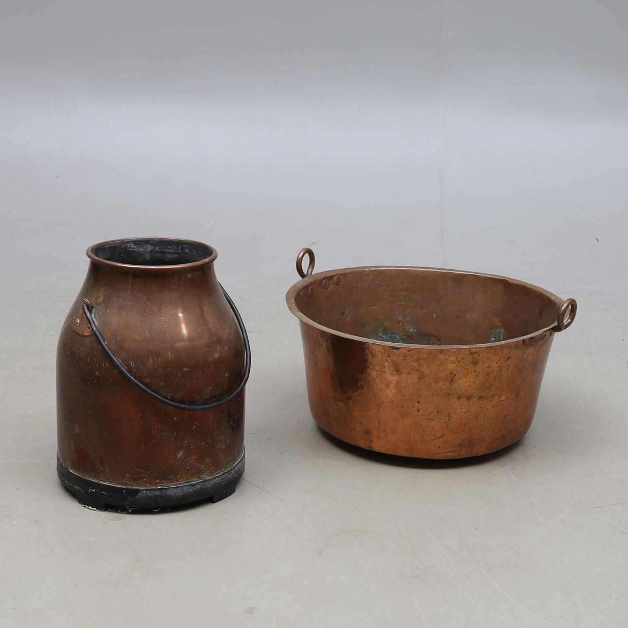 KITTEL samt MJÖLKSPANN, koppar, 1800 - 1900-tal.