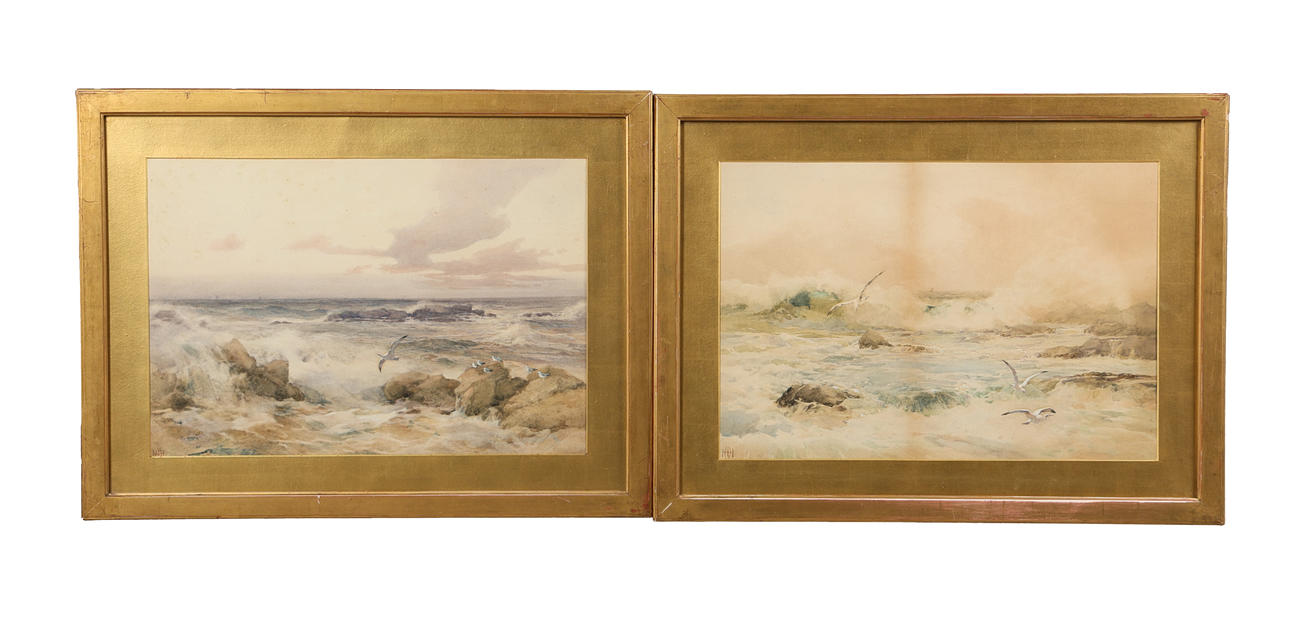 TWO WATERCOLOUR SEASCAPES (2).