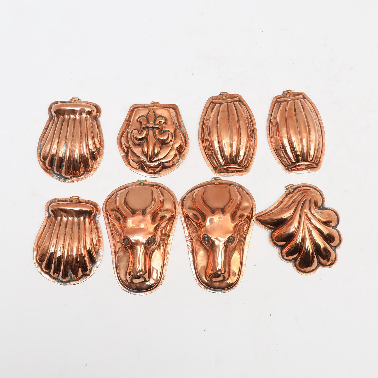 COPPER MOULDS, 8 pcs, 19th/20th century.