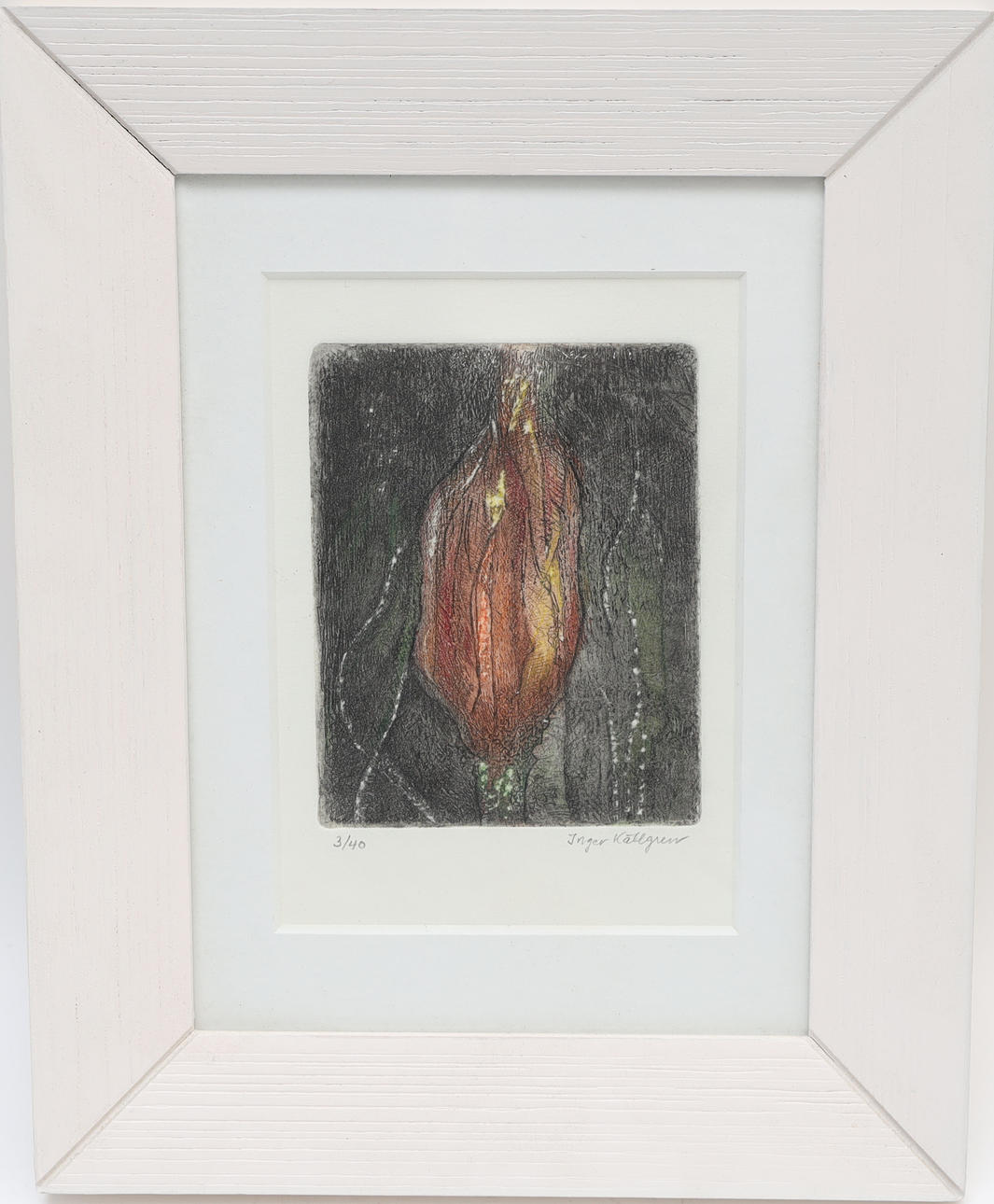INGER KÄLLGREN. Colour etching, floral motif, signed and numbered.