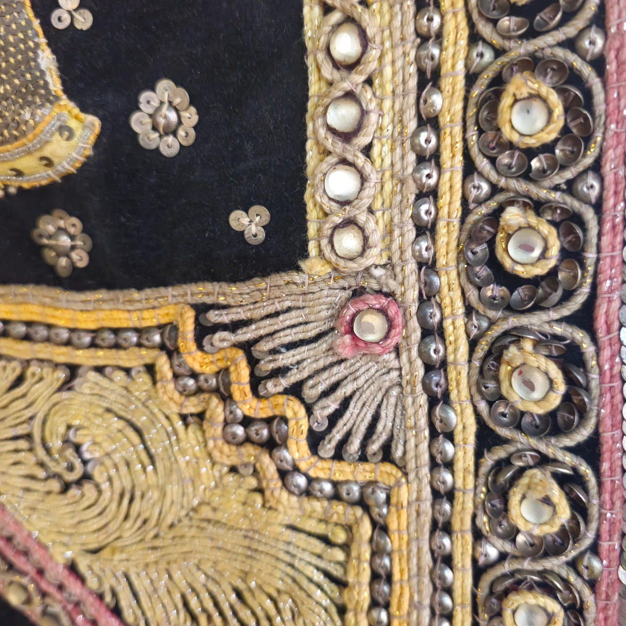 Large Thai tapestry with embroidered scenes of caparisoned elephants ...