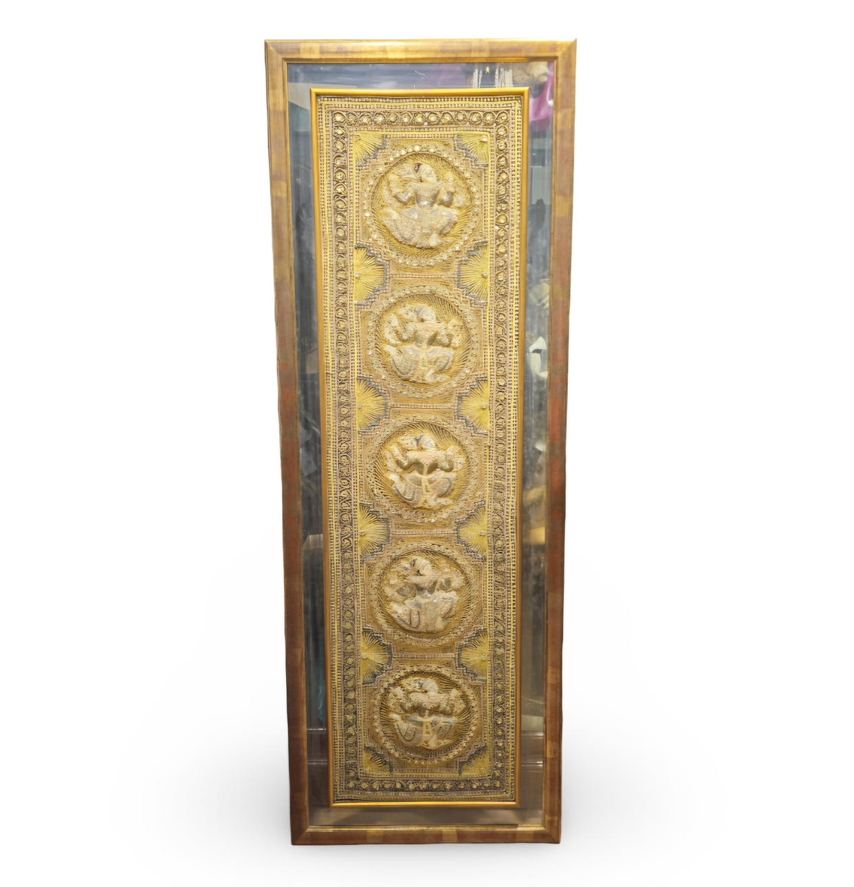 Large Thai embroidered tapestry with dancer motif.