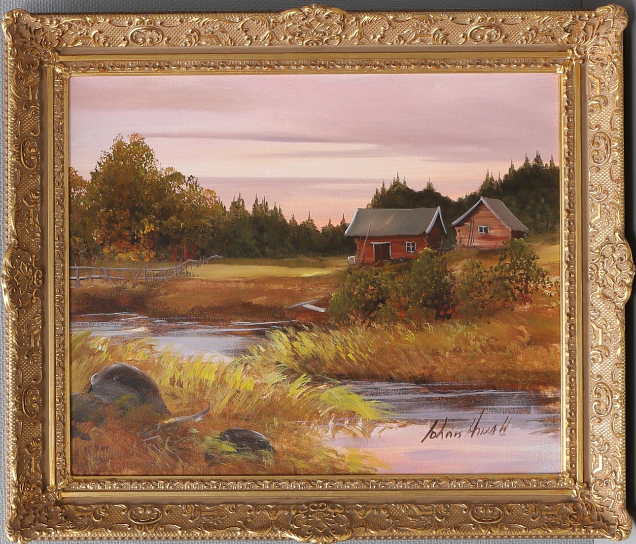 JOHAN ARVALL. Landskap med bodar. Olja på duk, signerad.