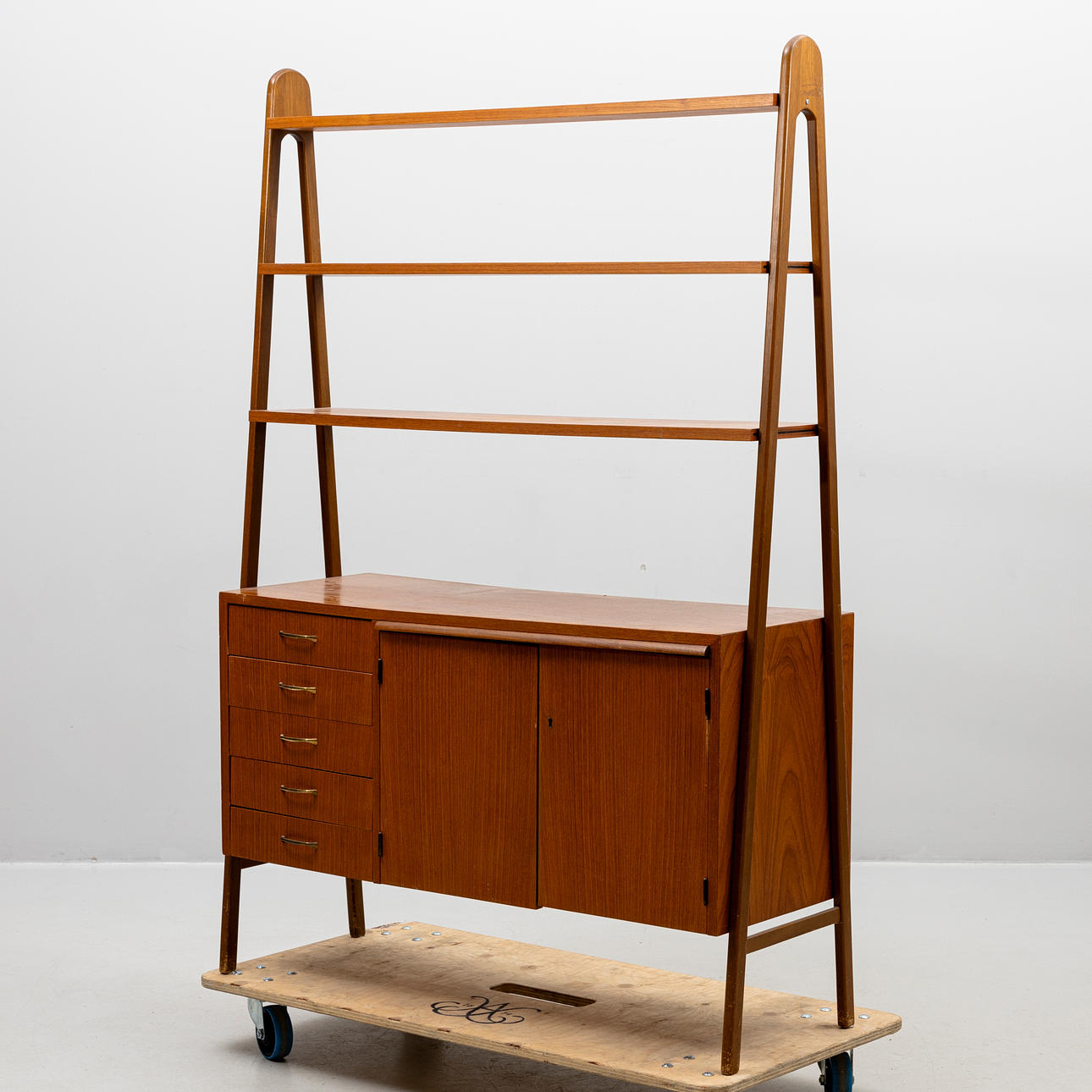 BOOKCASE, partially teak veneered, 1960s.