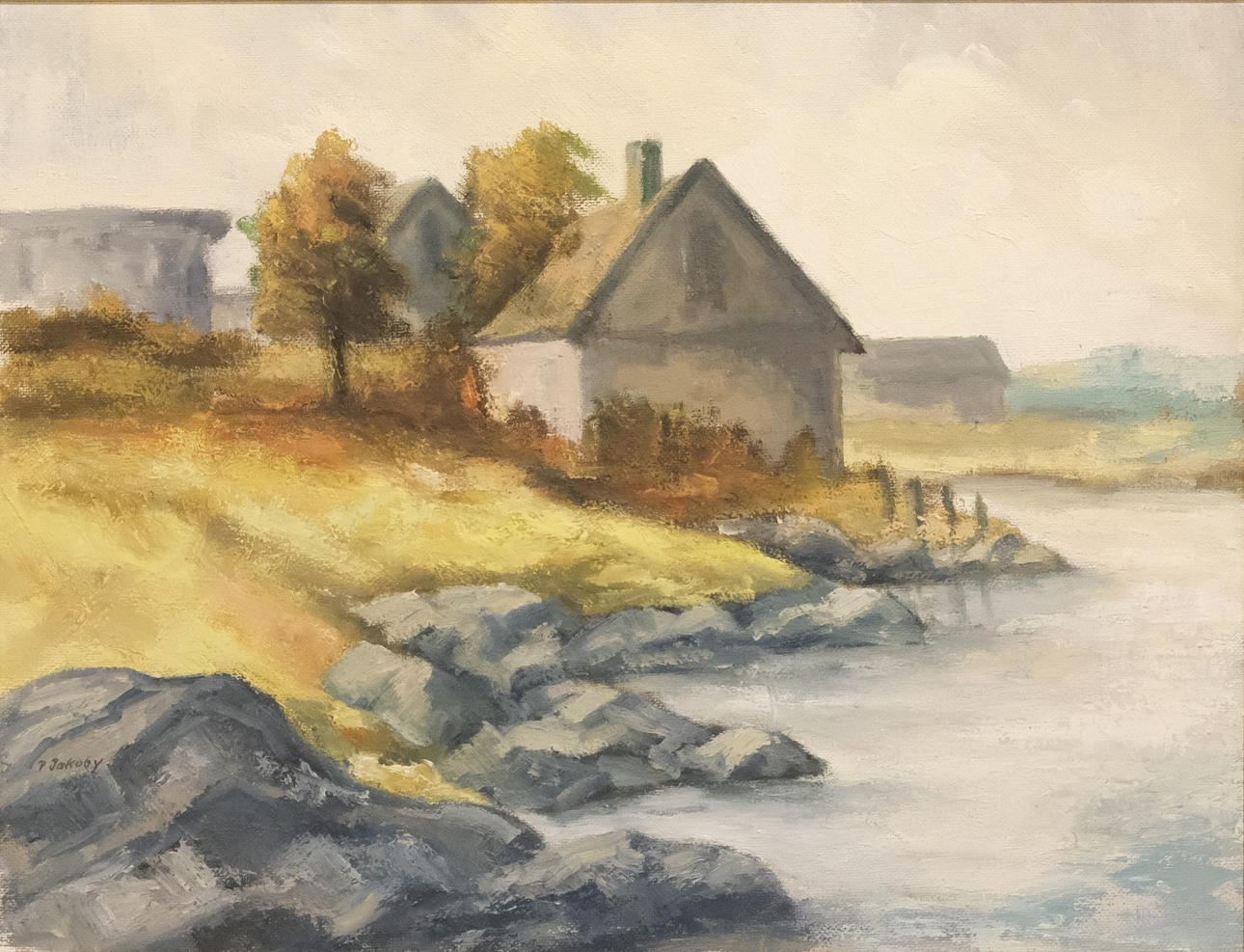 PETER JACOBY. KUST MED HUS, OLJA PÅ DUK.