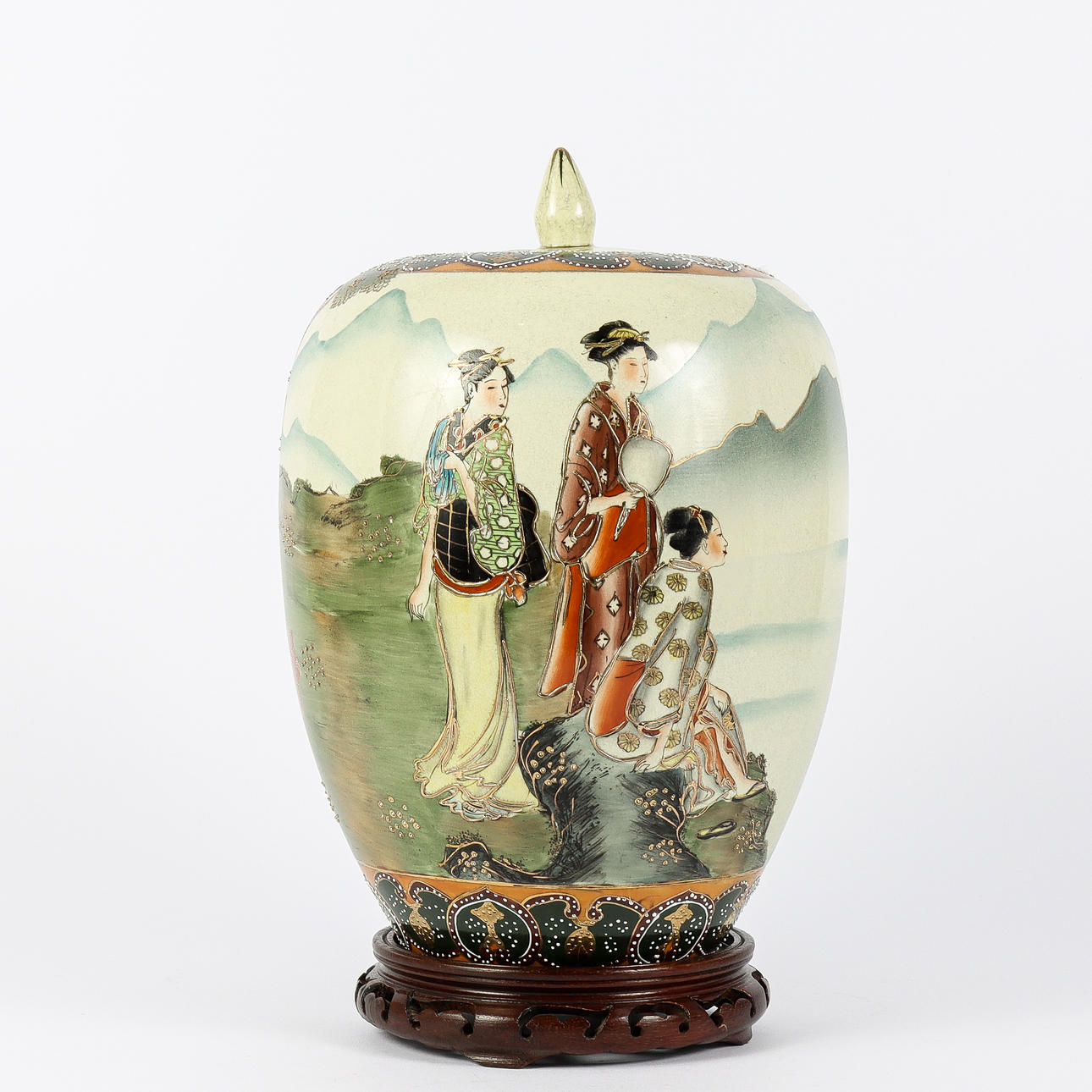PORCELAIN lidded urn.