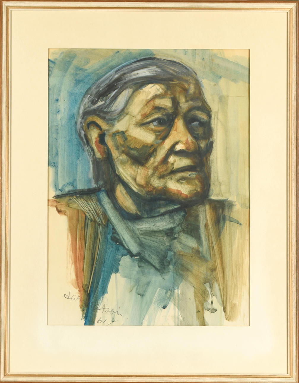 LARS MATSON. Watercolour, Portrait, Signed.