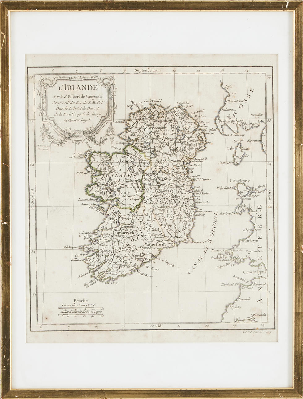 MAP, l´Irlande 1762, Robert de Vaugondy, engraver E. Dussy, partially ...