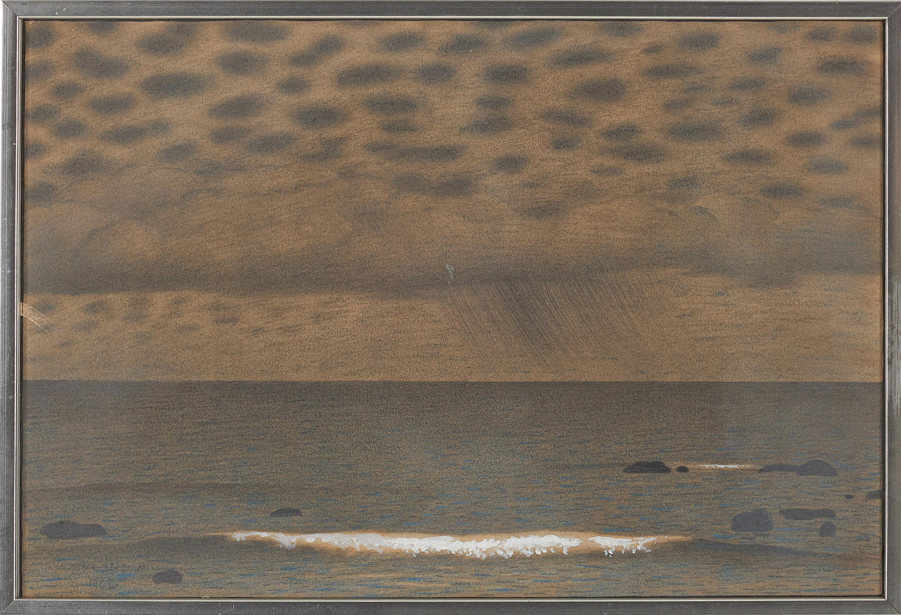 OSKAR BERGMAN. "Strandvåg", mixed media, signed and dated 1908.