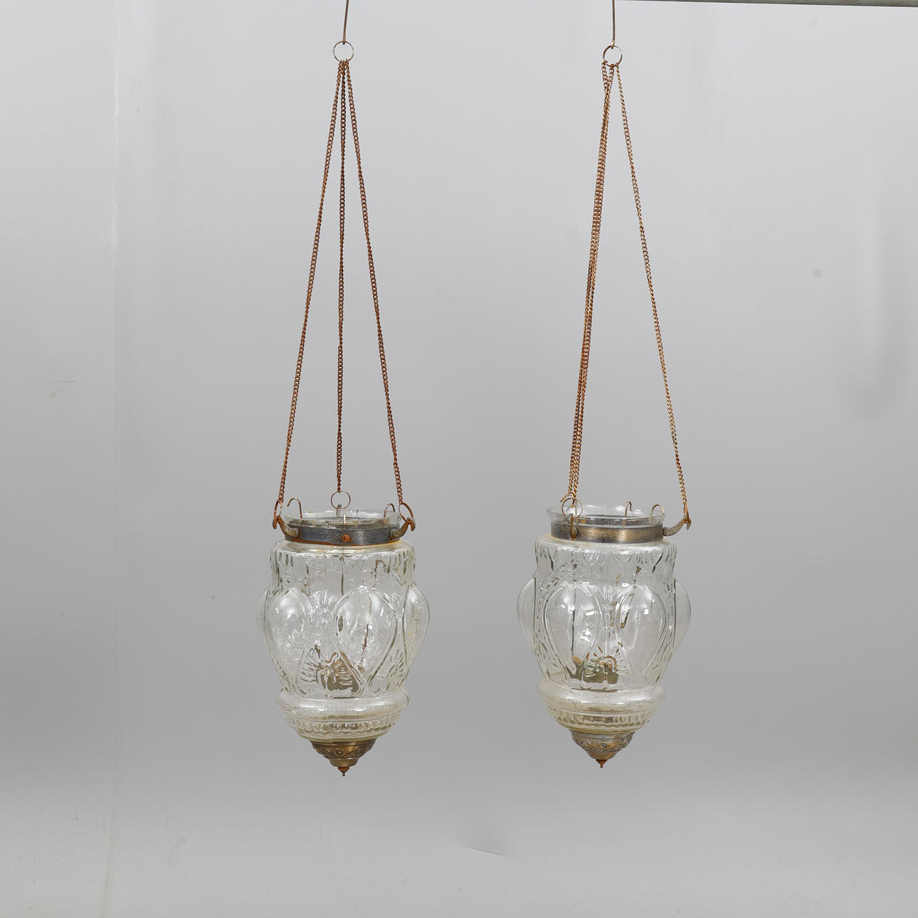 CEILING/WINDOW LAMPS, a pair, glass, "moonlight lamp".