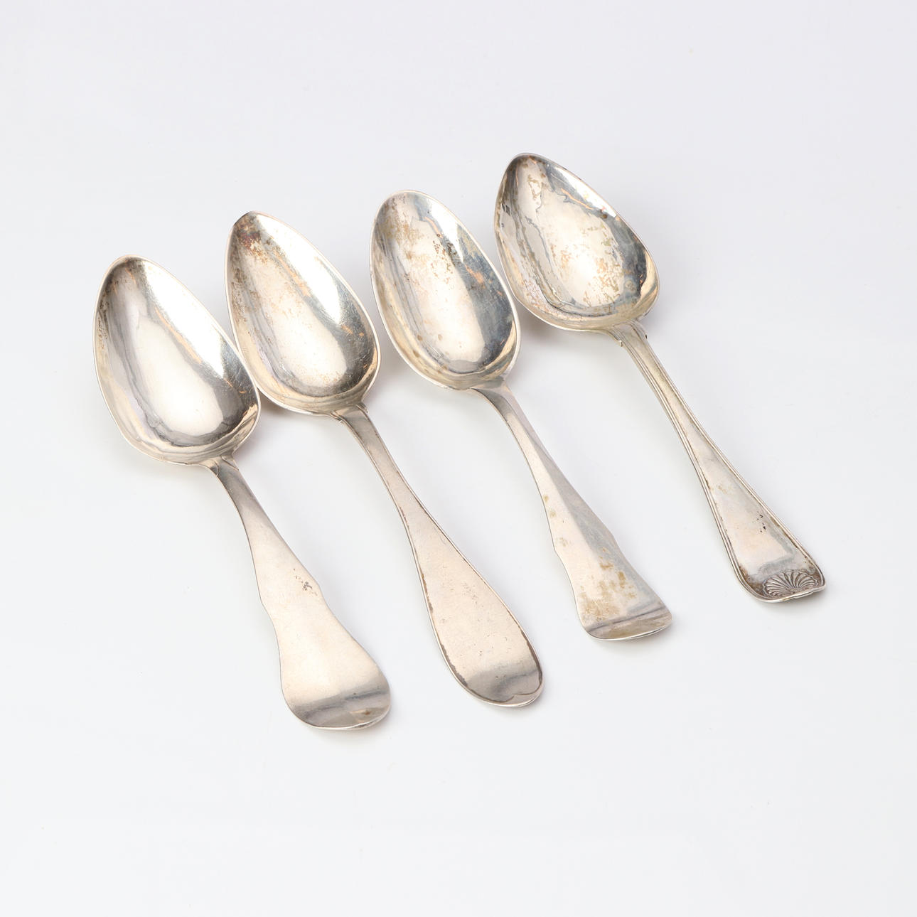 SPOONS, FOUR. Silver. 19th century. Weight approx. 165 grams.