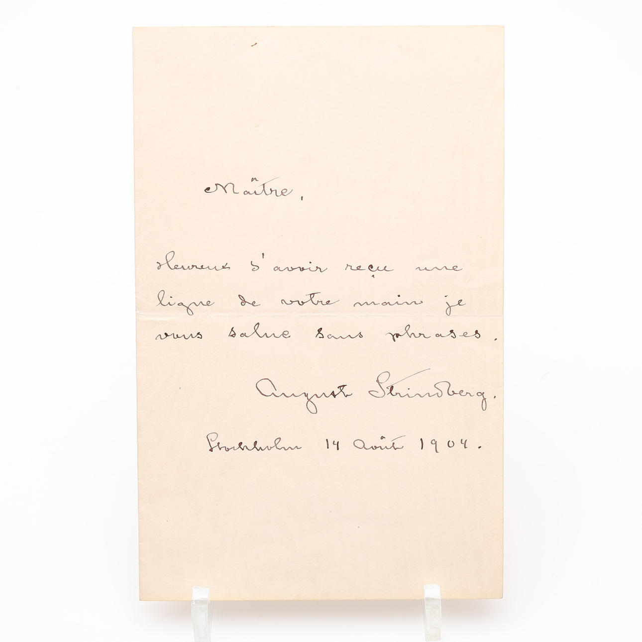 MANUSCRIPT. AUGUST STRINDBERG. A LONG UNKNOWN LETTER BY AUGUST STRINDBERG DATED 14 AUGUST 1904 TO THE FRENCH OCCULTIST JOSEPHIN PÉLADAN.