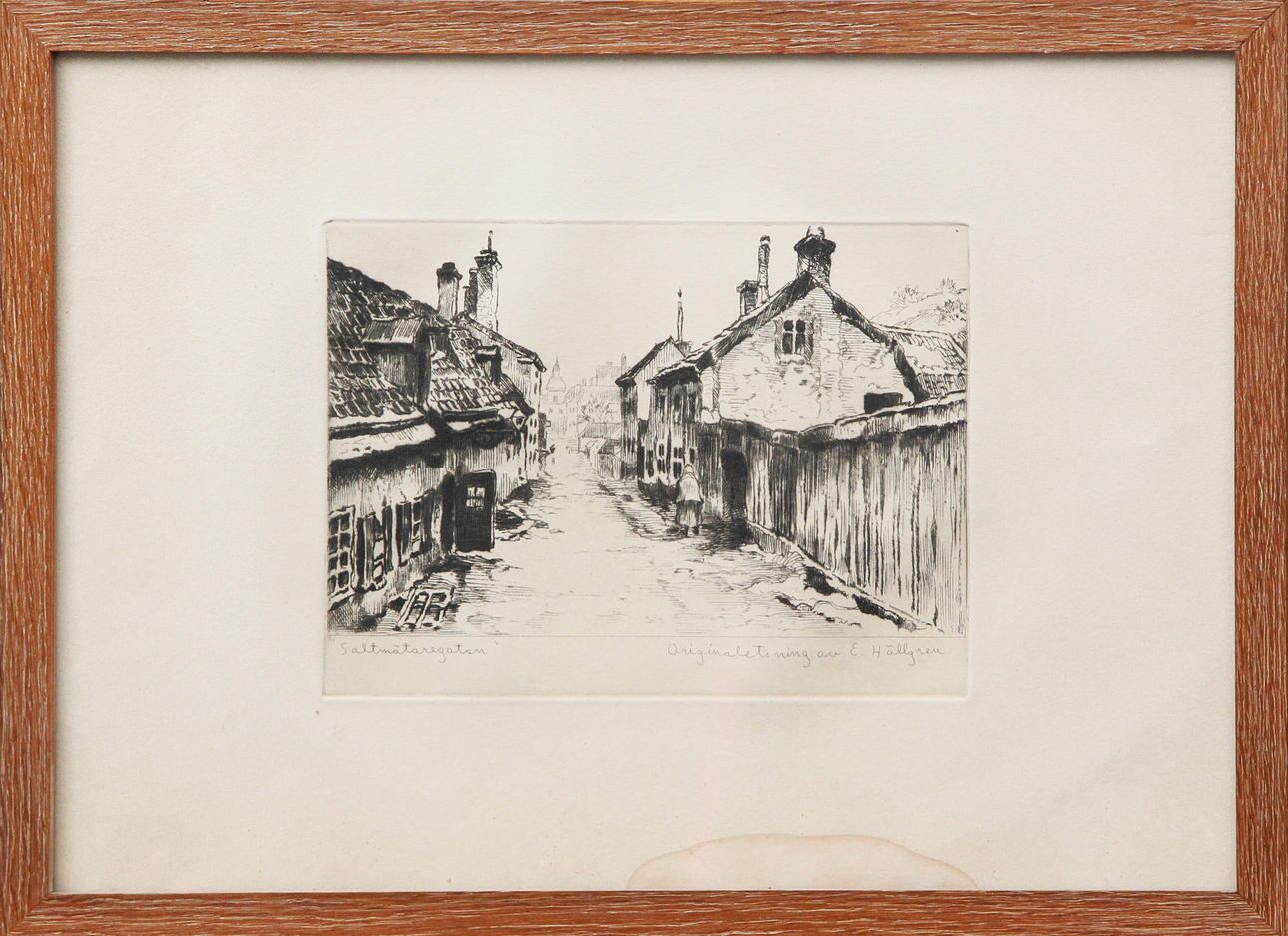 ERNST HÄLLGREN. ETCHING, Saltmätaregatan, signed.