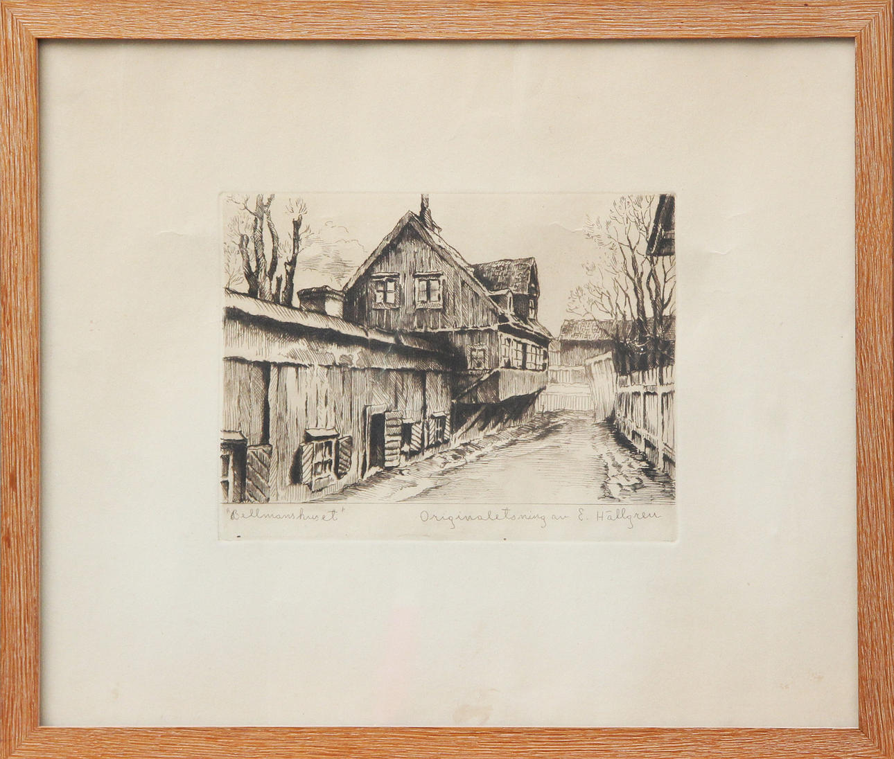 ERNST HÄLLGREN. ETCHING "Bellmanshuset" signed.