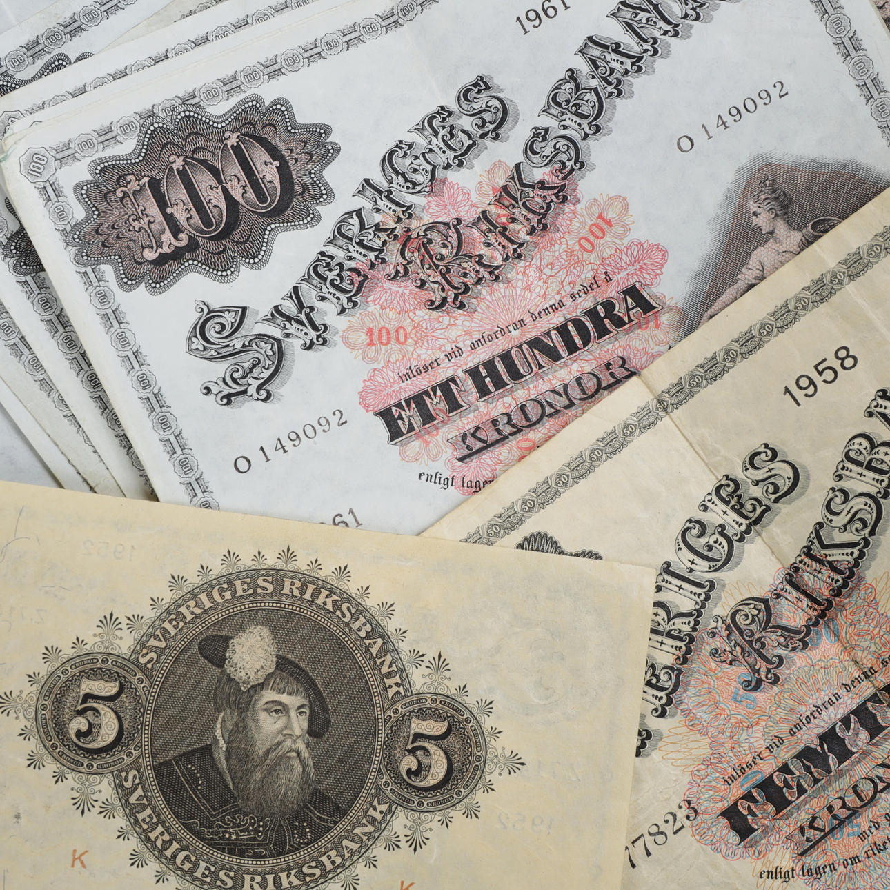 BANKNOTES, 14 pcs, Sweden, 1952-1963.