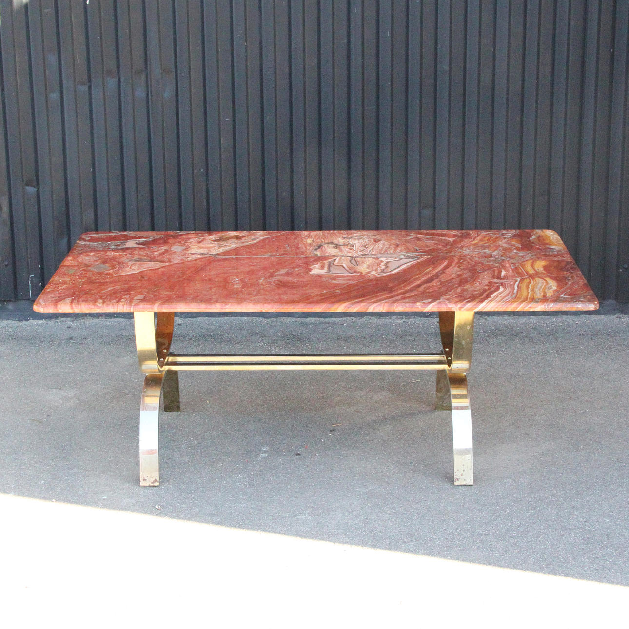COFFEE TABLE, with stone top/metal base.