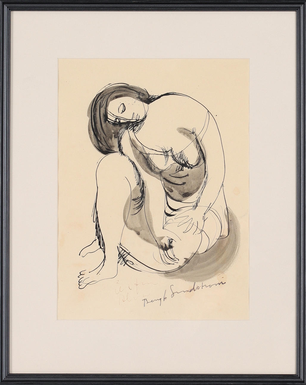BENGT LINDSTRÖM. Seated model, ink on paper, signed.
