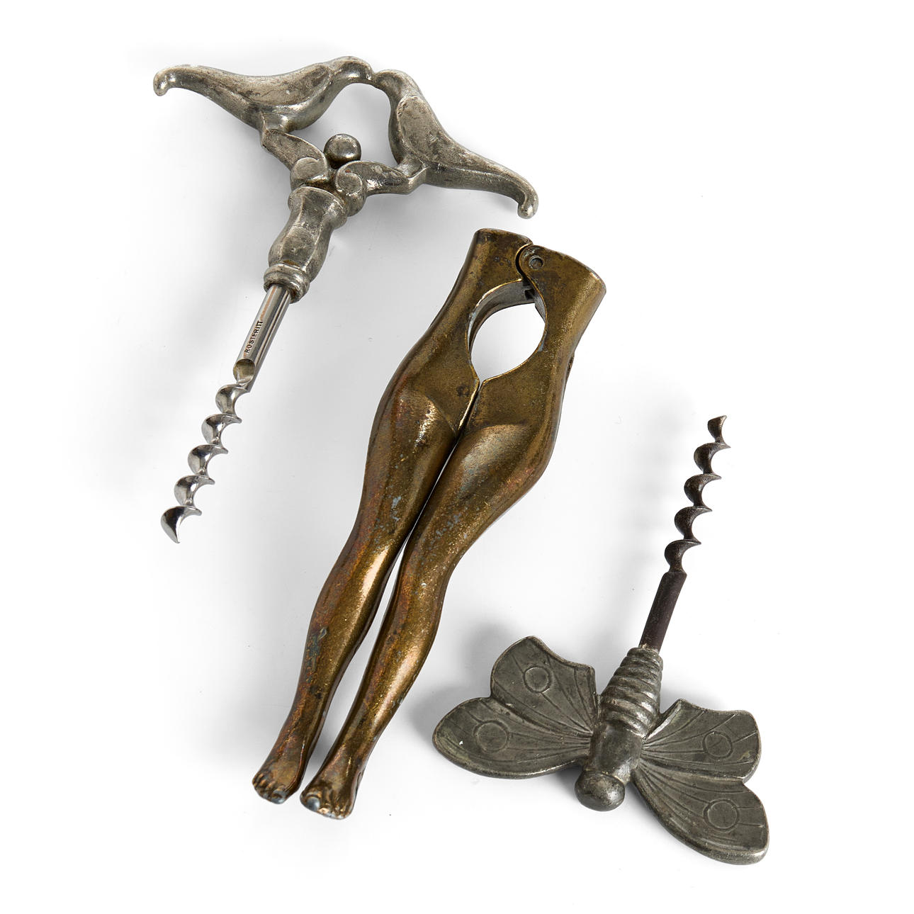 CORKSCREWS, 2 pcs, NUTCRACKER, patinated metal.
