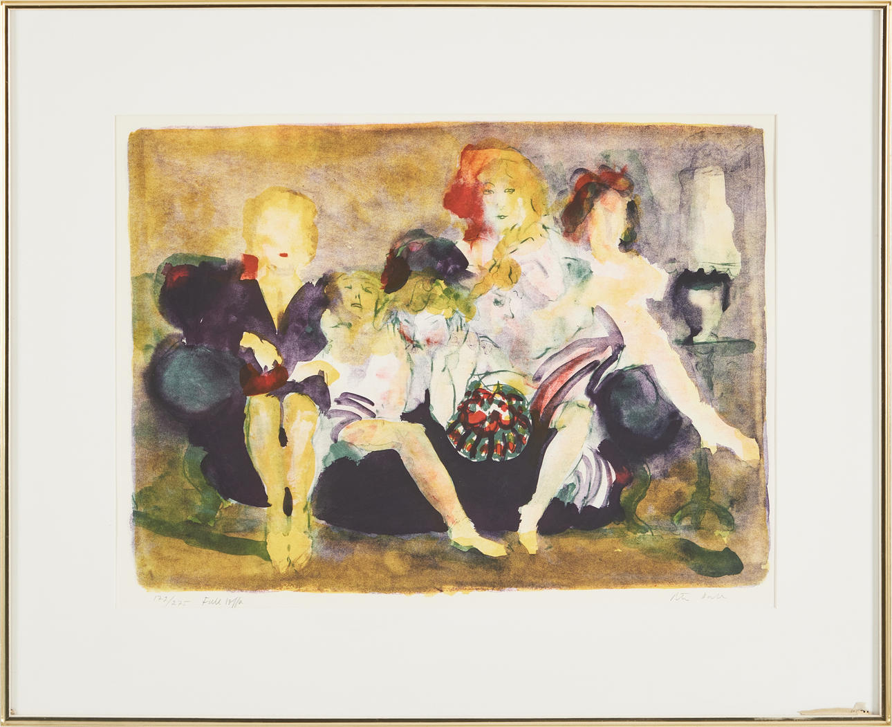 PETER DAHL. "Full soffa", colour lithograph.