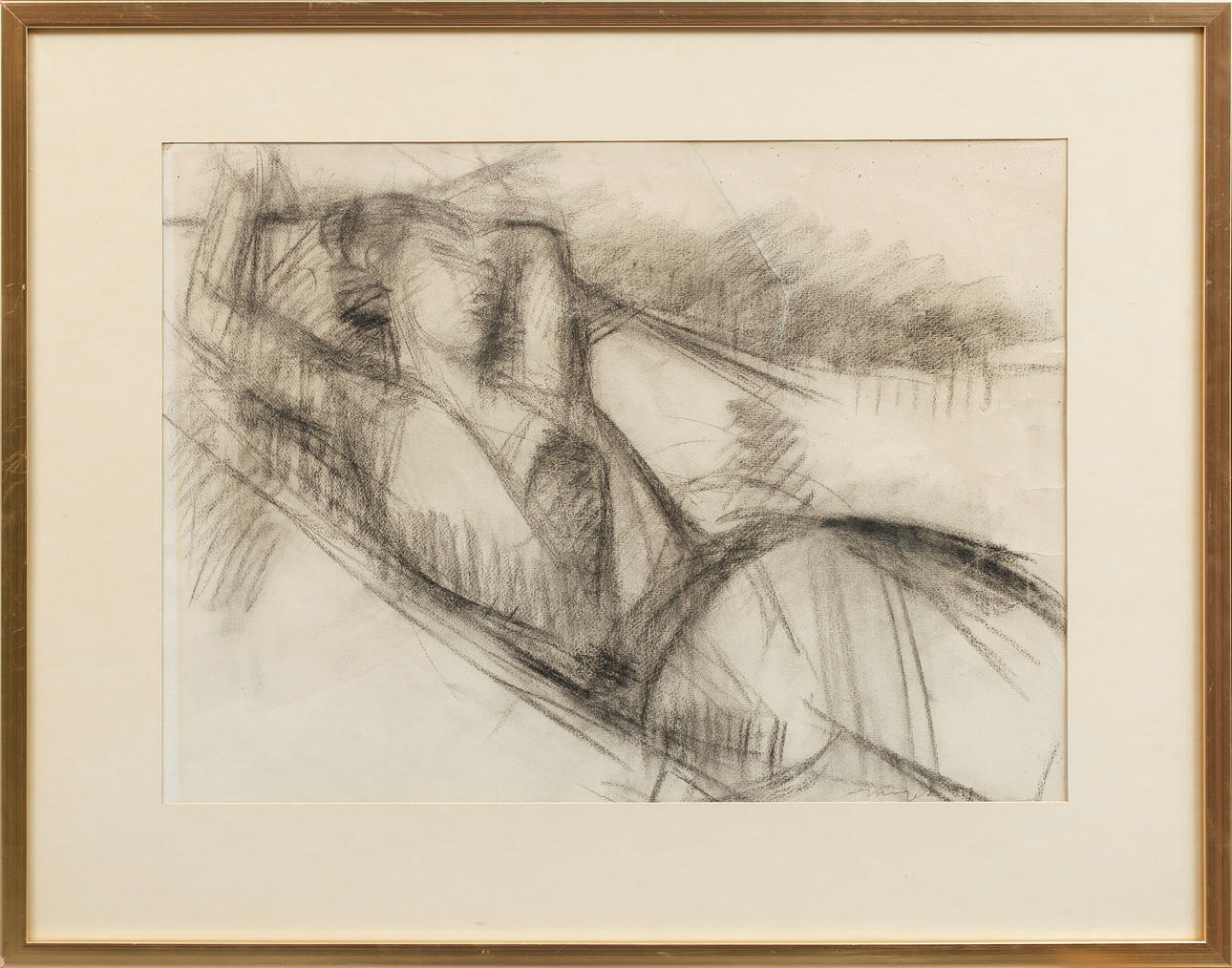 PIET  MOGET. Model, charcoal drawing, signed.