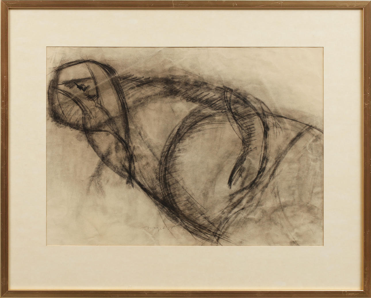 PIET  MOGET. Composition, charcoal drawing, signed and dated 55.