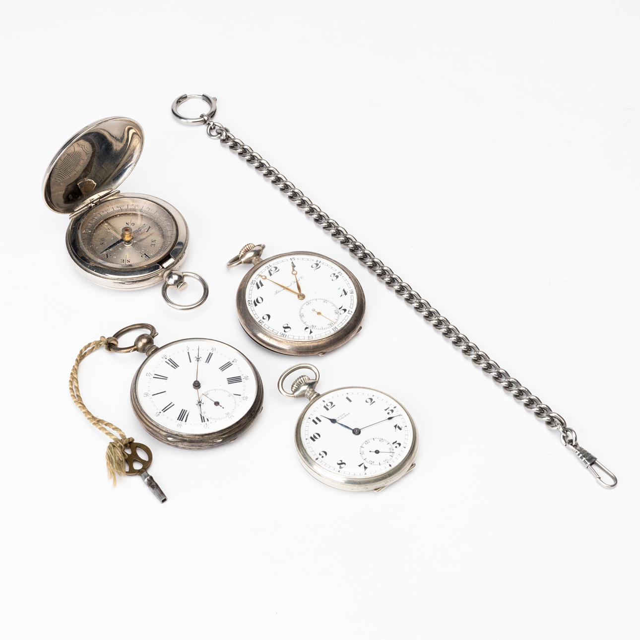 POCKET WATCHES, three pieces and COMPASS.