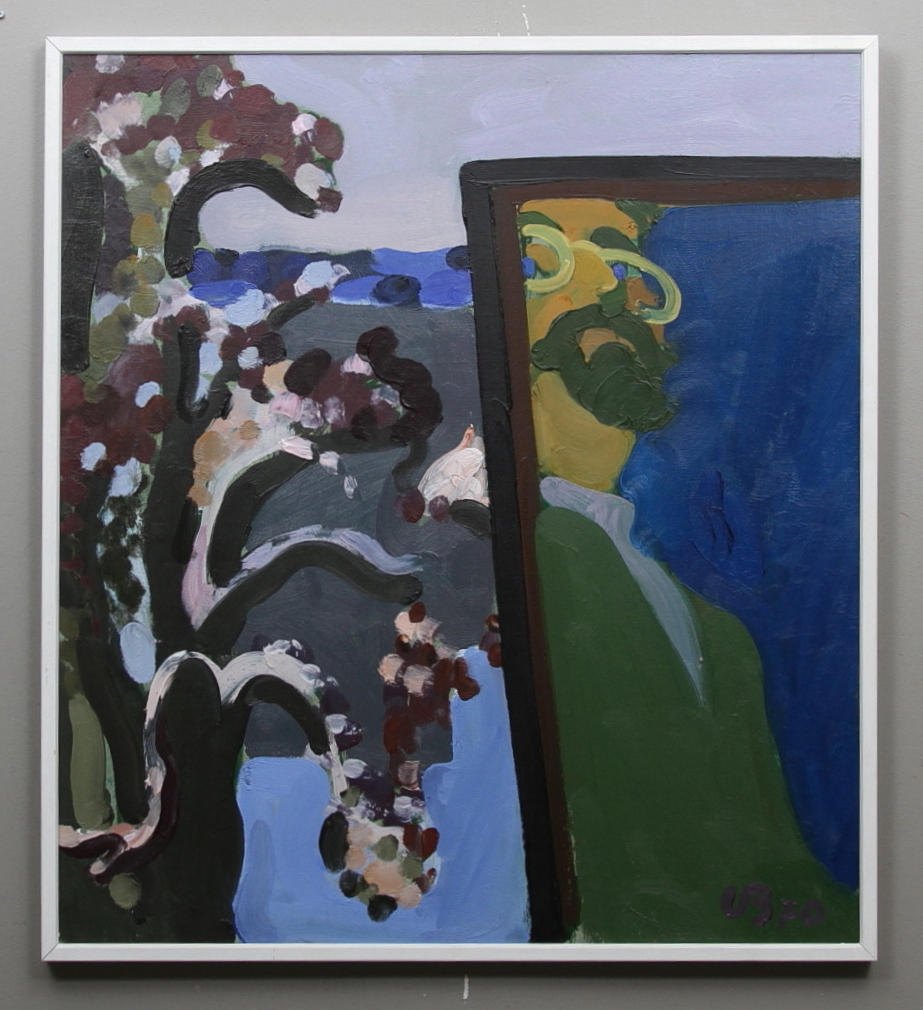 OKÄND KONSTNÄR. Motiv med träd och mansansikte. Olja på duk. Monogramsignerad och daterad 70.