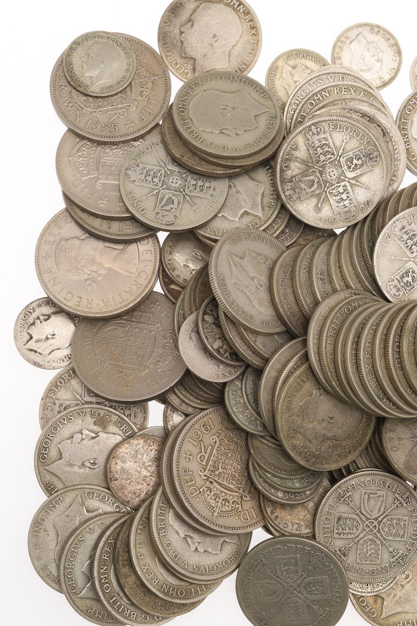A MIXED COLLECTION OF PREDECIMAL COINS TO INCLUDE FLORINS. Coins ...