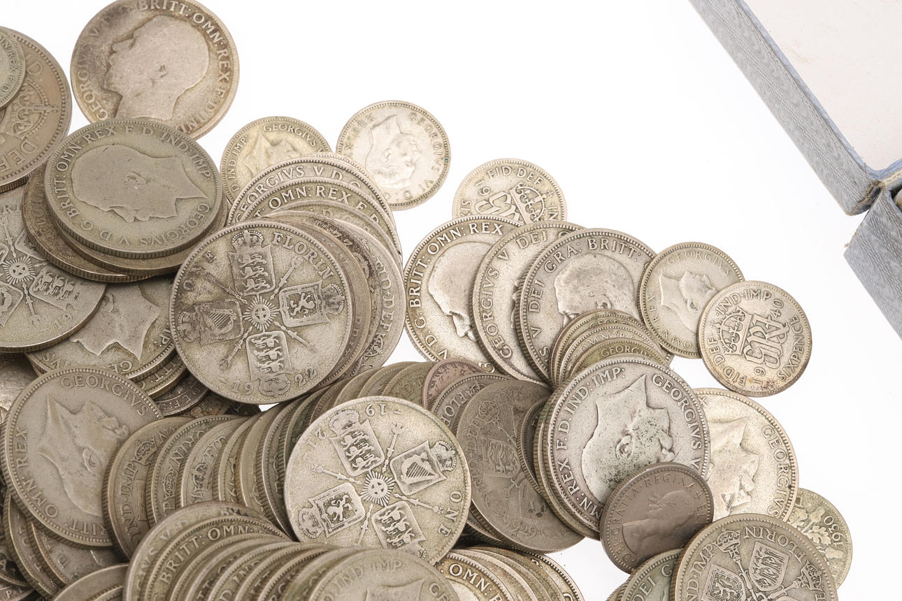 A MIXED COLLECTION OF PREDECIMAL COINS TO INCLUDE FLORINS. Coins ...