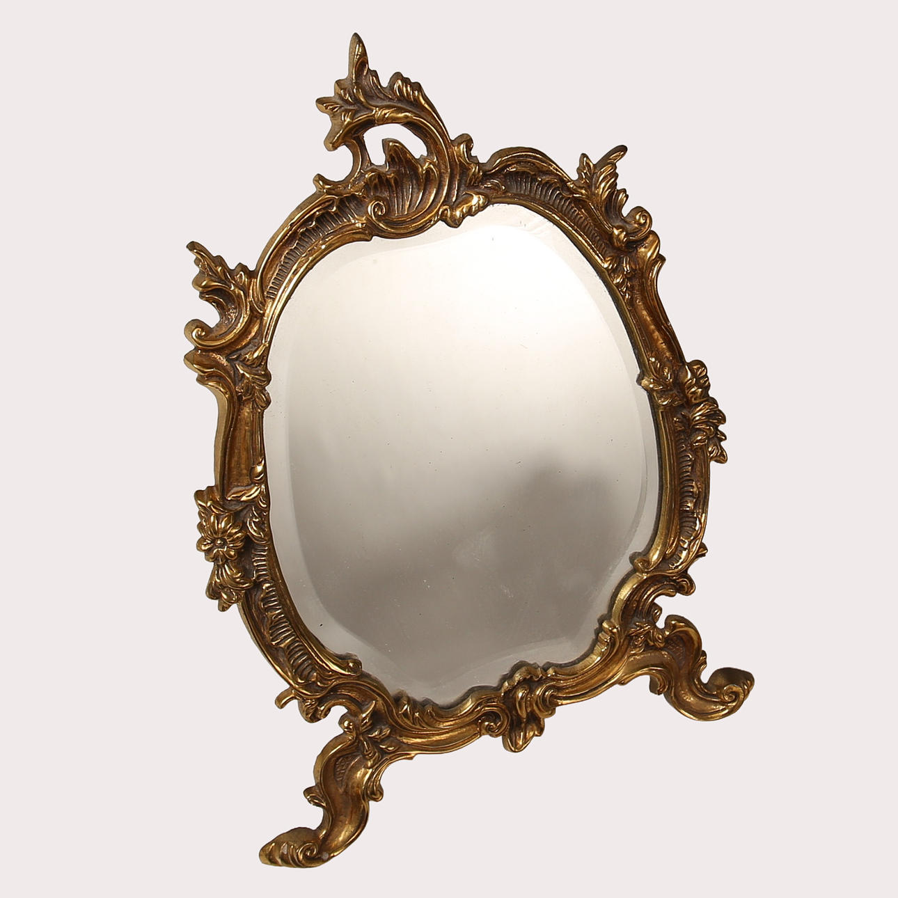 TABLE MIRROR WITH BRASS FRAME, Rococo style, 20th century.