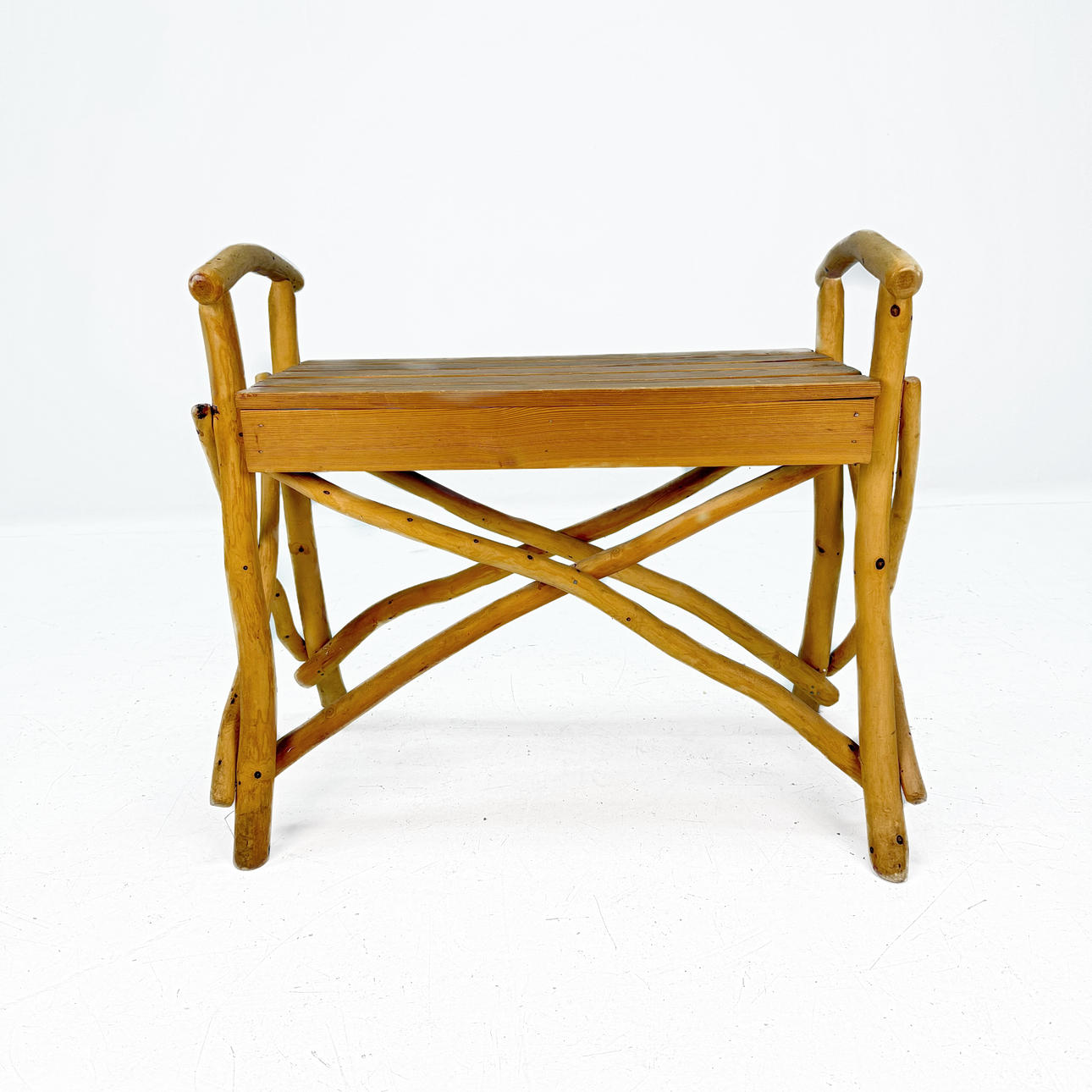 GARDEN BENCH - STOOL, wood, 20th century.