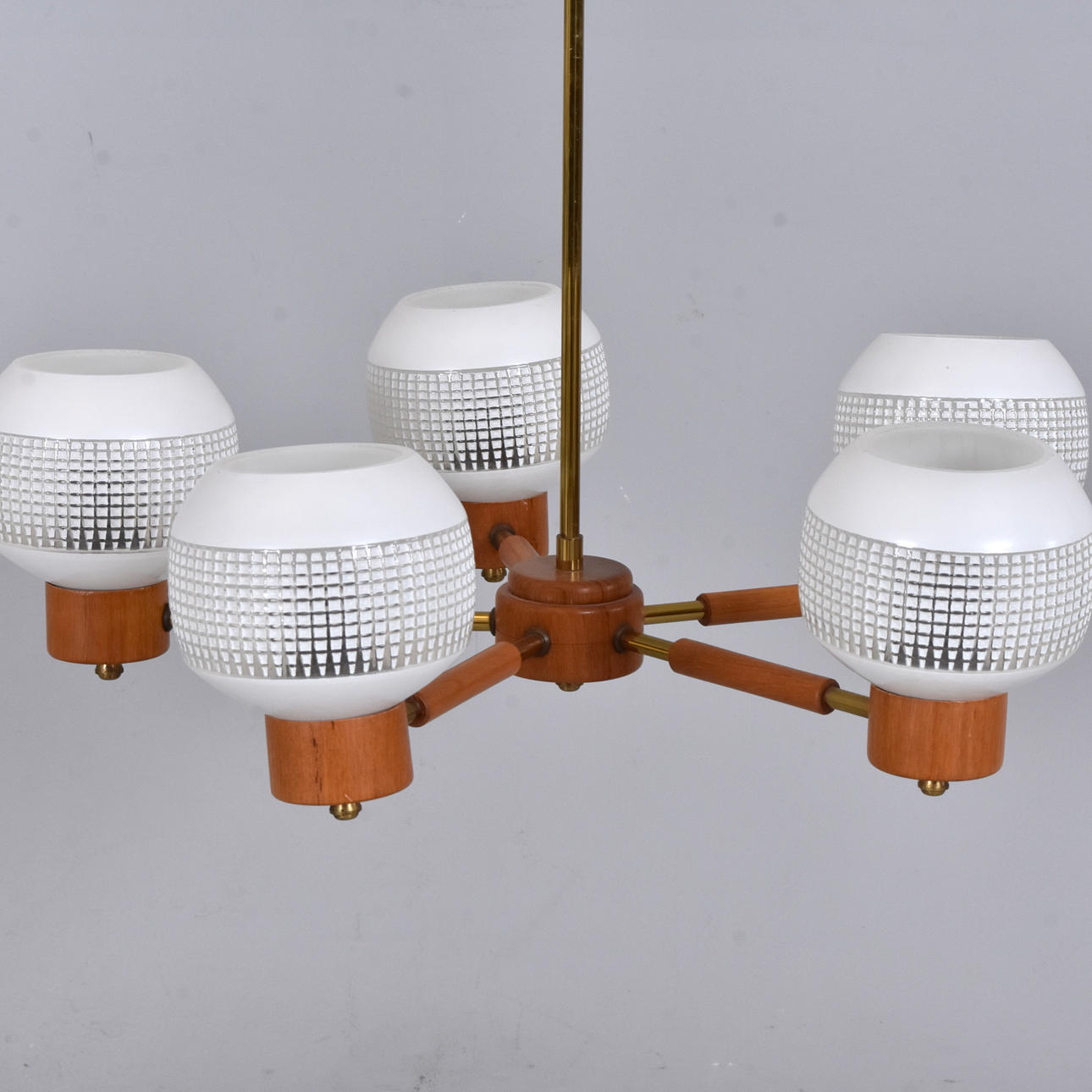 CEILING LAMP, glass/teak, 1960s/70s.