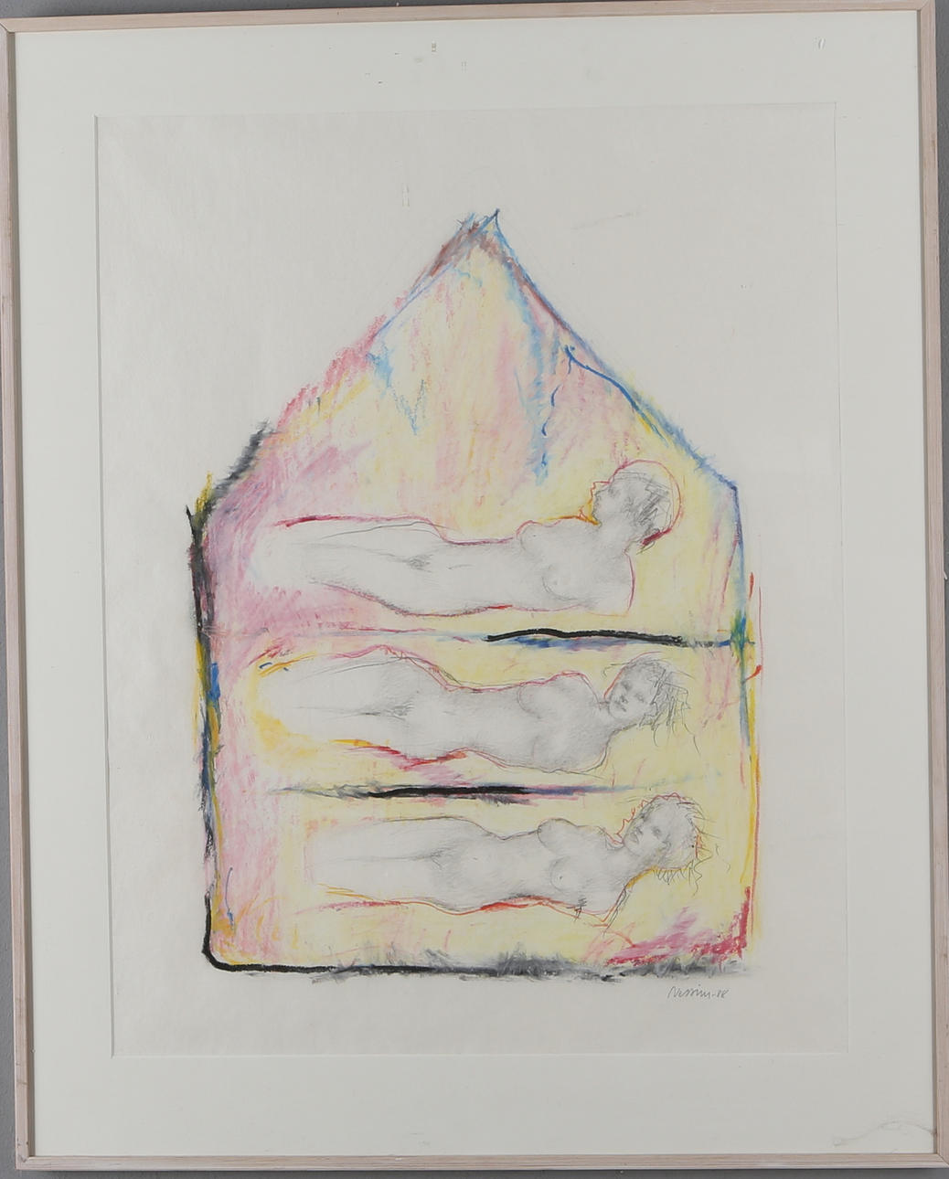 SUZANNE NESSIM. Komposition, blandteknik, signerad och daterad -88.