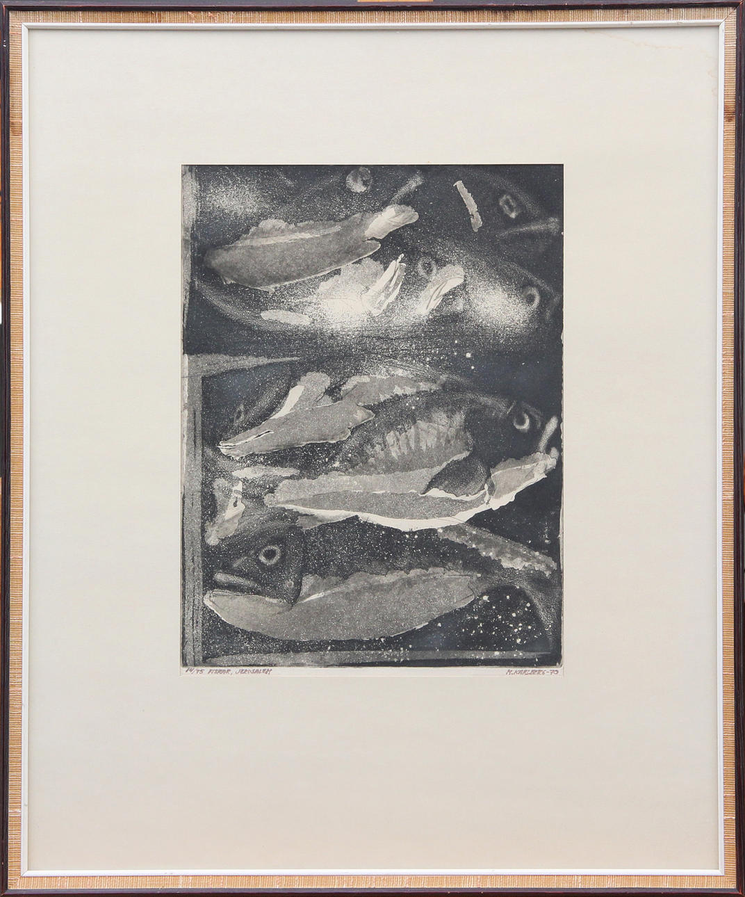 OIDENTIFIERAD KONSTNÄR. ETCHING, fish, Jerusalem, signed, 1970.