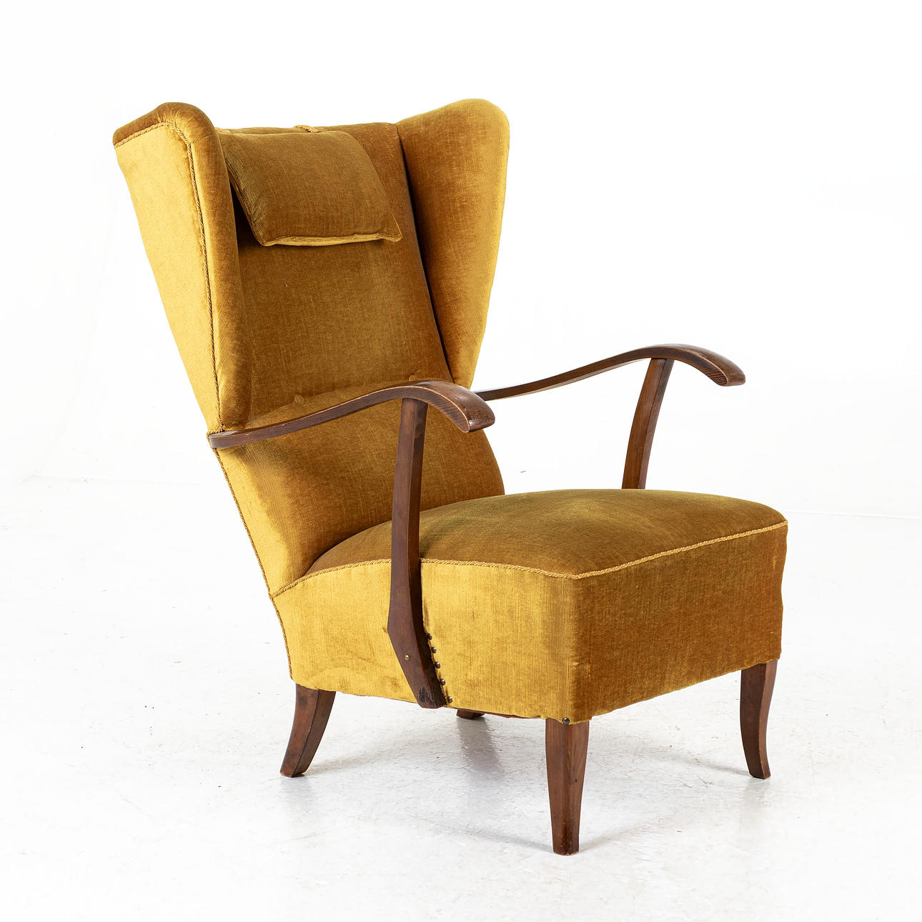 WING CHAIR, plush, 1940s.