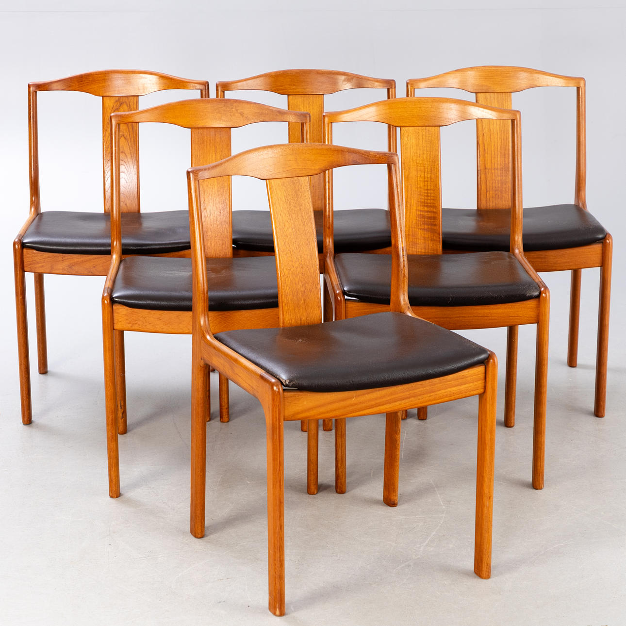 Six teak chairs, Denmark, 1960s (6).