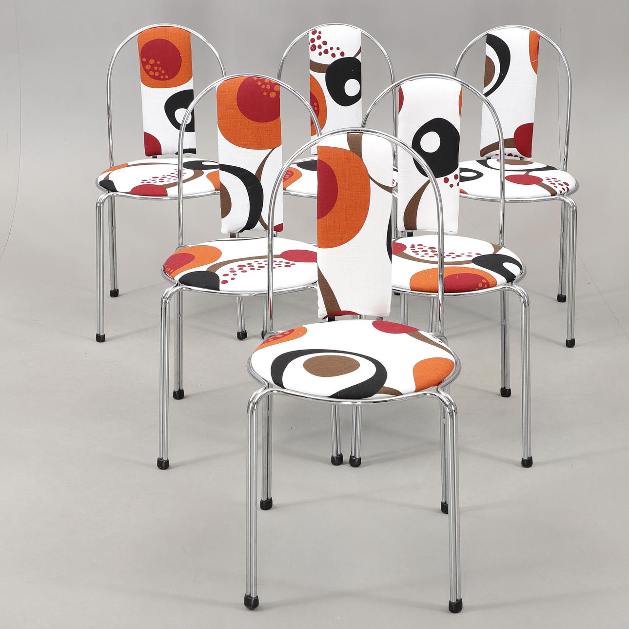 CHAIRS, 6 pcs, chromed metal.