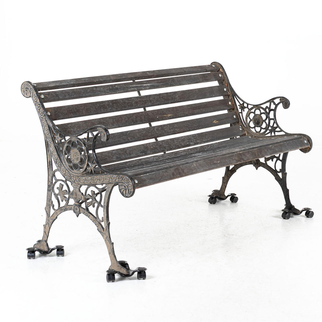 GARDEN BENCH, blackened ends.