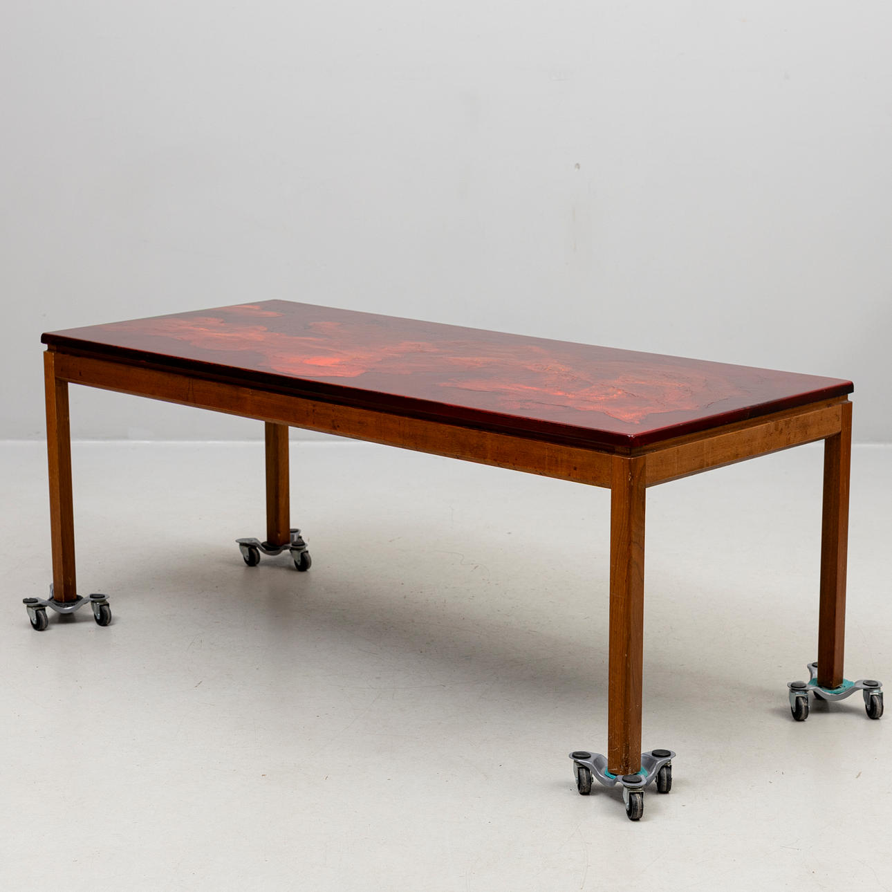 P TÖRNEMAN. Coffee table with enamel top, signed and numbered 41/200, dated 1966, Säffle Möbelfabrik.