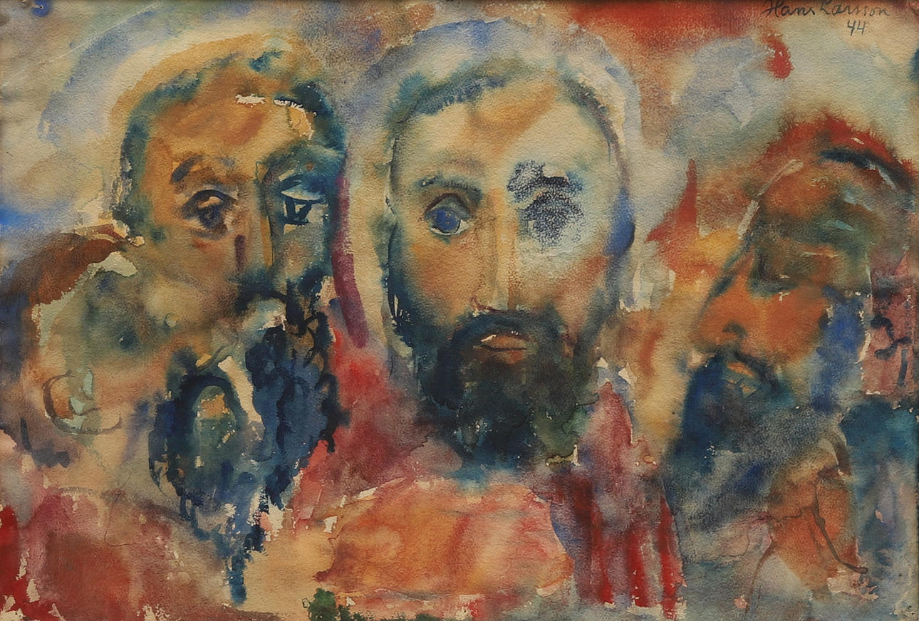 HANS LARSSON. Figurscen, watercolour, signed and dated -44.