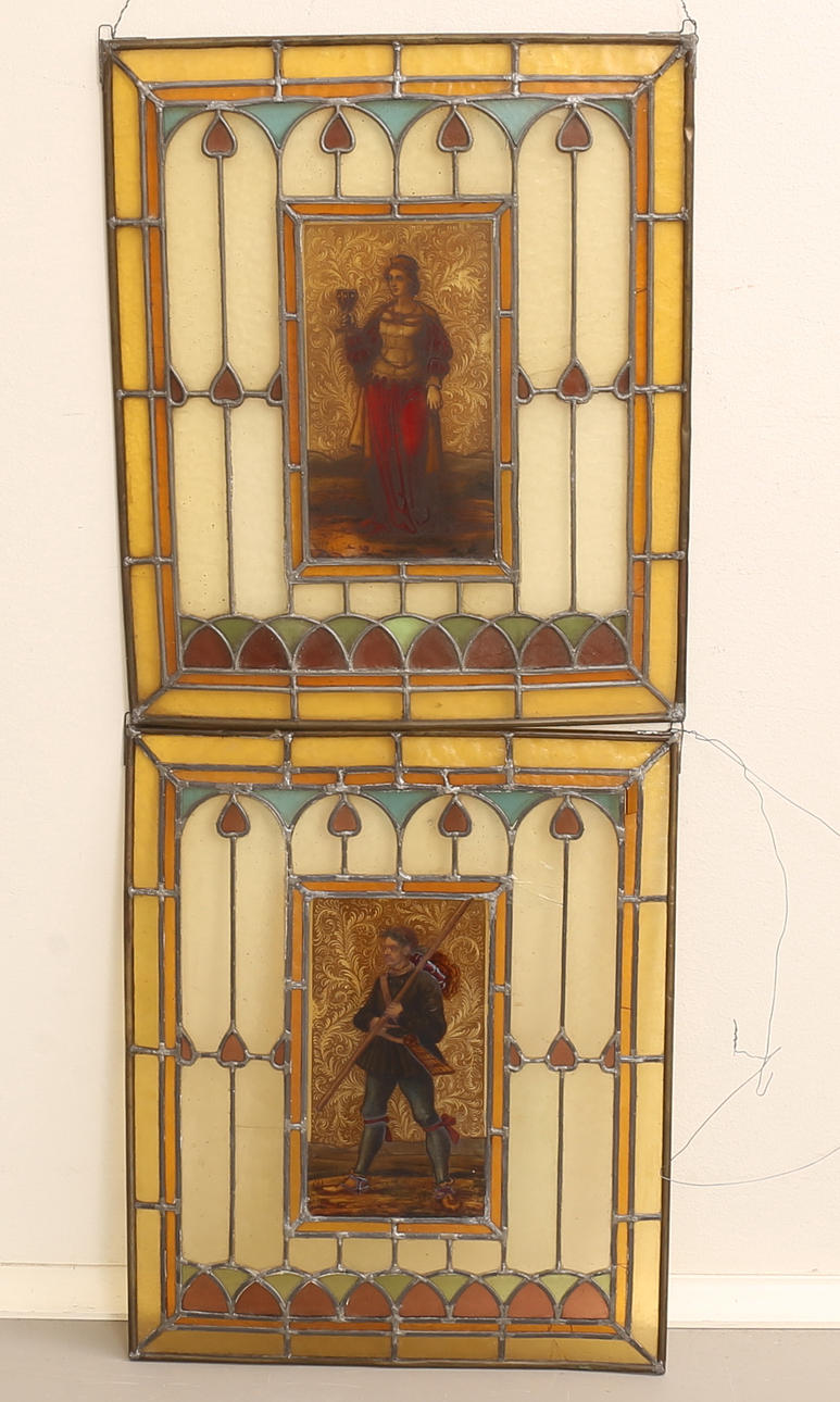 WINDOW DECORATIONS, 2 pieces, leaded glass.