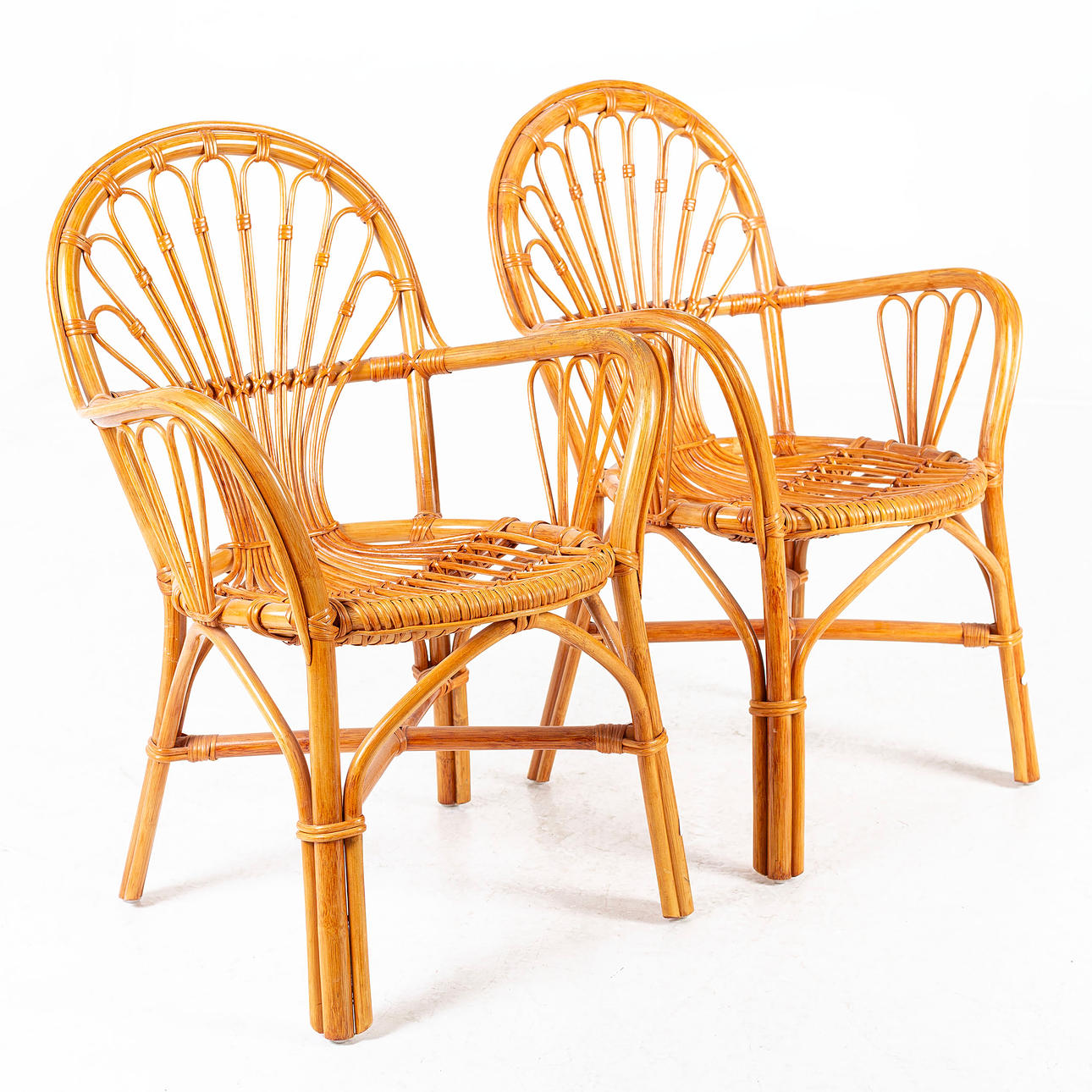 WICKER CHAIRS, a pair, bamboo.