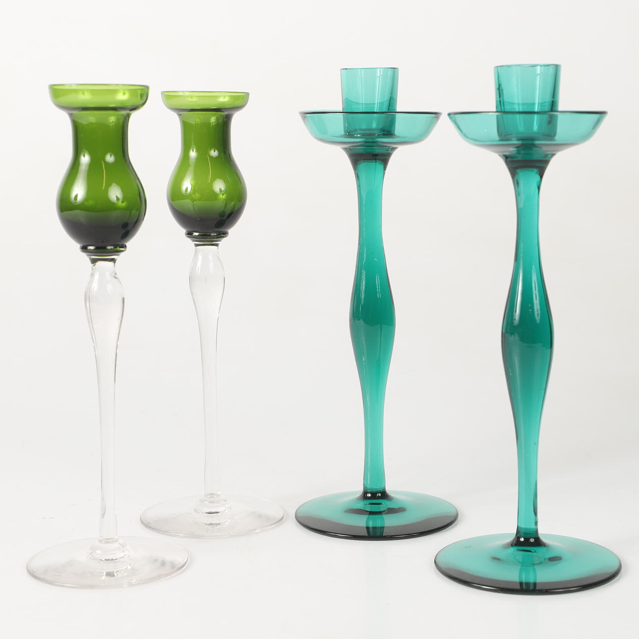 CANDLESTICKS, 2 pairs, glass, 20th century.
