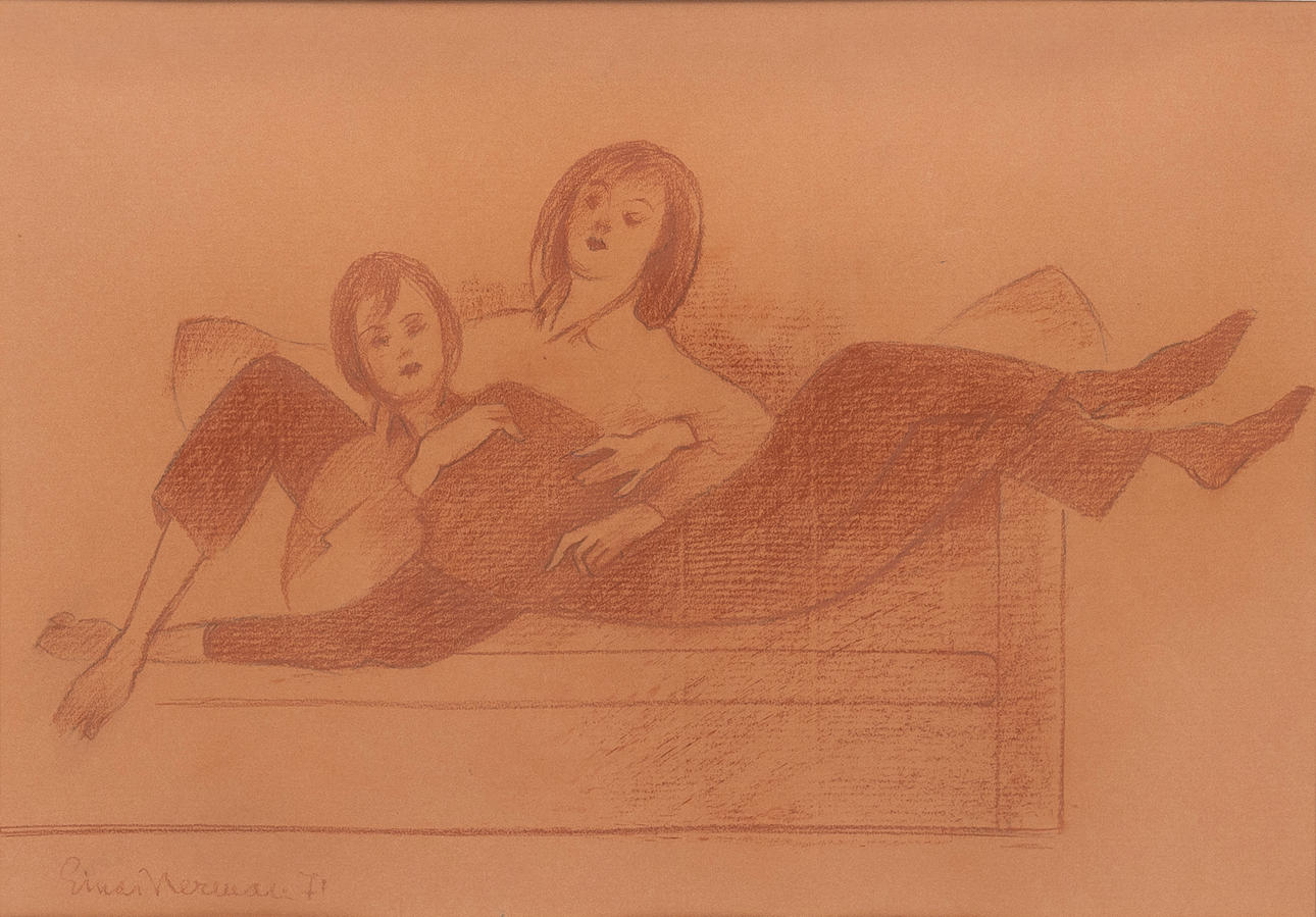 EINAR NERMAN. "Newly engaged", red chalk on paper, signed, dated -71.